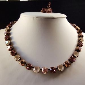 Swarovski Vintage Rose and Cream Mettalic Necklace In Antique Copper
